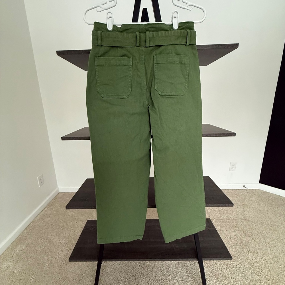 Lulus Olive Green Paperbag Tie Waist Cropped Pants Size 26 High Rise - Picture 3 of 11